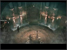 Zauważ, że przed kolumnami znajdują się płyty naciskowe na obrazku oznaczone numerami od 1 do 8 - Rozdział szósty (1) | Opis przejścia Black Mirror II - Black Mirror II - poradnik do gry