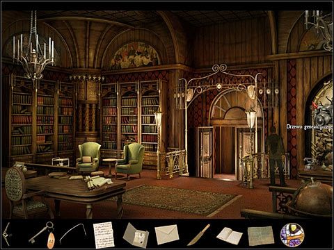 Drzewo genealogiczne rodu Gordonów - to obraz, który wisi na ścianie (po prawej) w bibliotece w zamku Black Mirror - Dodatki (2) | Opis przejścia Black Mirror II - Black Mirror II - poradnik do gry