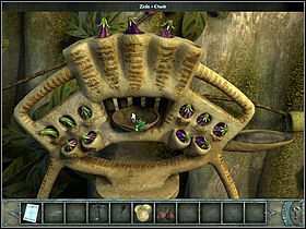 Do trzech górnych otworów po lewej wsadź 3 owoce niedojrzałe , do dwu dolnych - 2 dojrzałe - Platforma (1) | Wyspa Bimini | Chronicles of Mystery Drzewo Życia - Chronicles of Mystery: Drzewo Życia - poradnik do gry