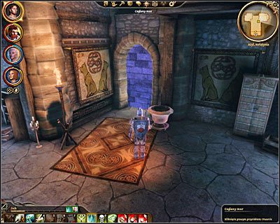 Wewnątrz świątyni będziesz świadkiem krótkiej rozmowy z Eirikiem (M60, 7), ale wkrótce dojdzie w tym miejscu do bitwy - Dragon Age Początek: Urna Świętych Prochów (1) - Dragon Age: Początek - poradnik do gry