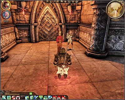 Skieruj się na południe, a sterowane przez Ciebie postaci zauważą, że kolejne przejście jest pilnowane przez wartowniczkę (M79, 11) - Dragon Age Początek: W niewoli! (Denerim) - Dragon Age: Początek - poradnik do gry