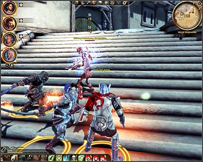 Na wspomnianych wyżej schodach (DLC1, 3) będzie stał mini-boss tej lokacji - Główny zwiadowca strażników - Szczyt wojownika (1) | DLC - Twierdza Strażnika | Dragon Age Początek - Dragon Age: Początek - poradnik do gry