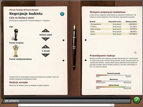 Im niższa będzie początkowa wartość paska relacji, tym trudniej utrzymać będzie współpracę lub posadę w dalszej części sezonu - Negocjowanie budżetu i cele sezonowe - Pierwsze kroki - FIFA Manager 10 - poradnik do gry