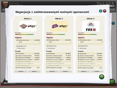Do wyboru będą trzy oferty - Negocjacje ze sponsorem głównym - Pierwsze kroki - FIFA Manager 10 - poradnik do gry