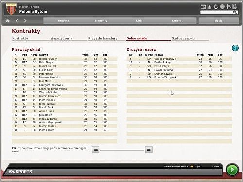 Za jego pomocą możemy łatwo przesuwać zawodników między pierwszą i drugą drużyną - Wybór pierwszej i drugiej drużyny - Porządkowanie spraw klubowych - FIFA Manager 10 - poradnik do gry