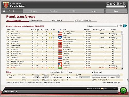 W pierwszej kolejności należy wybrać pole Tylko możliwe transfery - Transfery i kontrakty - Porządkowanie spraw klubowych - FIFA Manager 10 - poradnik do gry