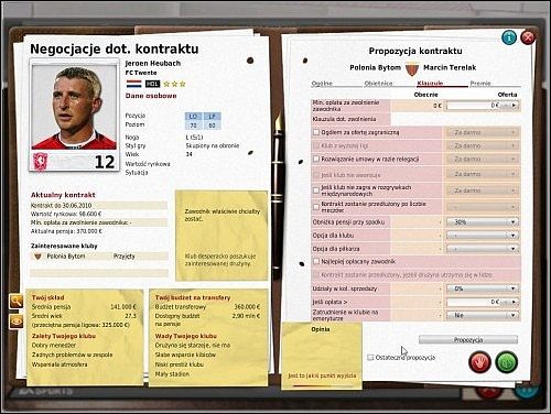 Ekran ten jest bardzo podobny do ekranu transferowego - Transfery i kontrakty - Porządkowanie spraw klubowych - FIFA Manager 10 - poradnik do gry