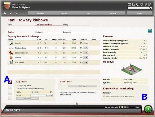 Ekran ten dzieli się na dwie główne części - Pamiątki klubowe - Sprawy klubowe - FIFA Manager 10 - poradnik do gry