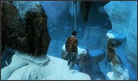 Następnie odwróć się w lewo o 90 stopni i skocz w kierunku kolejnej skalnej półki - Rozdział 17 W górach (1) | Opis przejścia Uncharted 2 Among Thieves - Uncharted 2: Among Thieves - poradnik do gry