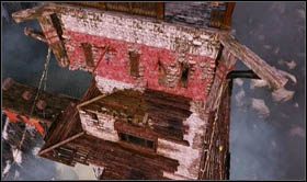 Na trzecim piętrze wyjdź na zewnątrz budynku i rozpocznij wspinaczkę po czerwonych cegłach i belkach - Rozdział 22 Gompa (3) | Opis przejścia Uncharted 2 Among Thieves - Uncharted 2: Among Thieves - poradnik do gry