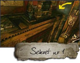 Po wspinaczce na pierwszej części ostrza, przejdziesz po czerwonej twarzy i odblokujesz nowe przejście (w trakcie krótkiej scenki, kamera pokaże jak wysuwają się stopnie, po których będziesz wstanie zejść na dół, do pierwszego lustra) - Rozdział 9 Ścieżka światłości | Sekrety w Uncharted 2 Among Thieves - Uncharted 2: Among Thieves - poradnik do gry