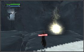 Po pokonaniu kolejnych przeciwników, korytarz znowu przegrodzi otchłań z masywnymi kolumnami lodu - Hoth (cz.1) - Dodatki - Star Wars: The Force Unleashed - Ultimate Sith Edition - poradnik do gry