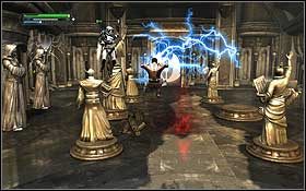 Wejście do świątyni zagradzają miecze trzymane przez rzeźby rycerzy Jedi - Jedi Temple (cz.1) - Dodatki - Star Wars: The Force Unleashed - Ultimate Sith Edition - poradnik do gry