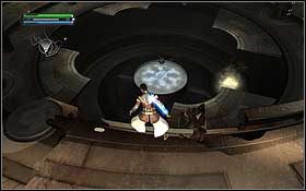 Z balkonu użyj Mocy i podnieść fragment zawalonego mostu do góry, po czym wracaj do sali treningowej - Jedi Temple (cz.2) - Dodatki - Star Wars: The Force Unleashed - Ultimate Sith Edition - poradnik do gry