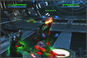 W chwili, kiedy to uczynisz, okrągła gródź otworzy się i wyjdzie z niej kilku imperialnych strażników w towarzystwie Shadow Troopera - Misja 09 - Death Star (cz.2) - Opis przejścia - Star Wars: The Force Unleashed - Ultimate Sith Edition - poradnik do gry