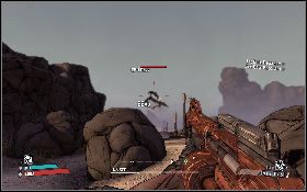 Z lewej strony przy wyjściu z początkowej jaskini w Skag Gully znajdziesz pierwsze nagranie [1] (lewy obrazek) - Why Are They Here? | Arid Badlands | Solucja Borderlands - Borderlands - poradnik do gry