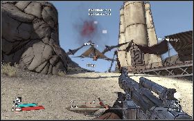 Po rozmowie z Sandersem [1] , skieruj się na południe [2] , gdzie znajdują się legowiska rakków - Get The Flock Outta Here | Arid Badlands | Solucja Borderlands - Borderlands - poradnik do gry