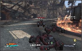 Po rozmowie z Luckym [1] wsiądź w samochód i zacznij kierować się w stronę areny Mad Mela [2] - Road Warriors | Dahl Headlands | Solucja Borderlands - Borderlands - poradnik do gry