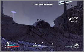 Przeskocz na dach budynku z prawej, a potem weź rozbieg i wskocz na platformę przy wieży z lewej (lewy obrazek) - Scavenger Revolver | Dahl Headlands | Solucja Borderlands - Borderlands - poradnik do gry