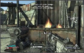 Co się zaś tyczy samej misji, to twoim celem jest zgaszenie czterech, palących się miejsc, do których możesz dotrzeć po śladach czarnego dymu (lewy obrazek) - Smoke Signals | New Heaven | Solucja Borderlands - Borderlands - poradnik do gry