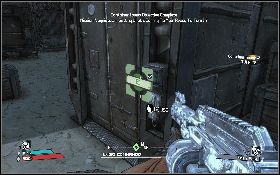 Po rozmowie z Erikiem [1] skieruj się na północ [2] , gdzie znajdziesz duży kontener (lewy obrazek) - Jaynistown | New Heaven | Solucja Borderlands - Borderlands - poradnik do gry