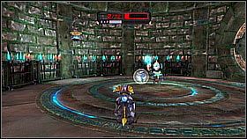 Biegniemy z Szamanem schodami w górę i dalej murami (oczywiście pokonując wrogów) - Zolar Forest | Opis przejścia | Ratchet & Clank A Crack in Time - Ratchet & Clank: A Crack in Time - poradnik do gry