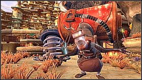 Tam musimy obniżyć platformę na sprężynie, po czym wejść na nią i wyskoczyć - Molonoth Fields | Opis przejścia | Ratchet & Clank A Crack in Time - Ratchet & Clank: A Crack in Time - poradnik do gry