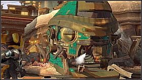 Po krótkiej rozmowie naciągamy sprężynę znajdującą się obok naszego rozmówcy i przeskakujemy dalej - Molonoth Fields | Opis przejścia | Ratchet & Clank A Crack in Time - Ratchet & Clank: A Crack in Time - poradnik do gry