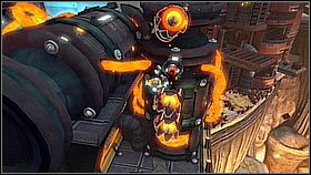 Na górze najpierw biegniemy do końca w prawo i opuszczamy sprężynę - Molonoth Fields | Opis przejścia | Ratchet & Clank A Crack in Time - Ratchet & Clank: A Crack in Time - poradnik do gry