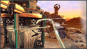 Cały czas obserwujemy uciekiniera i podążamy jego śladem, przeskakując na sąsiednie tory - Molonoth Fields | Opis przejścia | Ratchet & Clank A Crack in Time - Ratchet & Clank: A Crack in Time - poradnik do gry