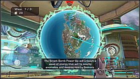 Biegniemy w stronę dużej planety - po drodze wyskoczą dwie latające ryby, których pociski musimy odbić - The Great Clock III | Opis przejścia | Ratchet & Clank A Crack in Time - Ratchet & Clank: A Crack in Time - poradnik do gry