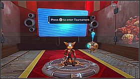 Przechodzimy przez drzwi i wsiadamy do windy - Agorian Battleplex - Bronze Tournament | Opis przejścia - Ratchet & Clank: A Crack in Time - poradnik do gry