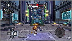 Biegniemy omijając potrójne lasery (można schować się na odnodze po prawej) - na końcu jest bateria, którą trzeba wyciągnąć - Vorselons Ship | Opis przejścia | Ratchet & Clank A Crack in Time - Ratchet & Clank: A Crack in Time - poradnik do gry