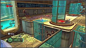 Zarówno niebieski i czerwony muszą znaleźć się na lewej, opuszczonej windzie (pamiętamy o powtarzaniu ich poprzednich ruchów) - The Great Clock IV | Opis przejścia | Ratchet & Clank A Crack in Time - Ratchet & Clank: A Crack in Time - poradnik do gry