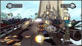 Zadanie na niej jest proste - musimy podnosić wyrzucane bomby z ziemi i wrzucać je do otworów mechanizmu na środku - Valkyrie Citadel | Opis przejścia | Ratchet & Clank A Crack in Time - Ratchet & Clank: A Crack in Time - poradnik do gry