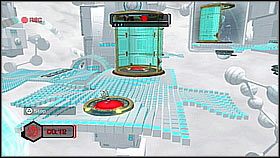 Czas wrócić do czerwonego - musimy powtórzyć całą drogę, czyli pobiec do pierwszego wiru, spowolnić go, wpuścić żółtego do pierwszej ze śluz, potem skakać za zielonym i wpuścić niebieskiego do przycisku przy drzwiach - The Great Clock II | Sekrety | Ratchet & Clank A Crack in Time - Ratchet & Clank: A Crack in Time - poradnik do gry