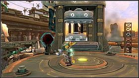 Kolejna śruba znajduje się na jednej z okrągłych platform, na których odbywał się test butów odrzutowych - Vela Sector - Molonoth Fields | Sekrety | Ratchet & Clank A Crack in Time - Ratchet & Clank: A Crack in Time - poradnik do gry