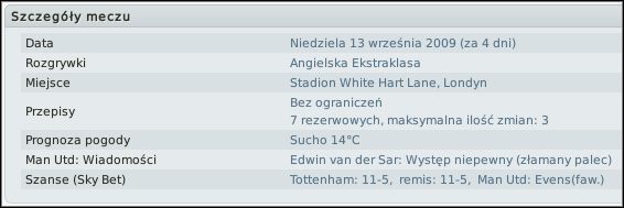 Zwracamy uwagę na warunki pogodowe. - Terminarz i mecze - Prowadzenie klubu - Football Manager 2010 - poradnik do gry