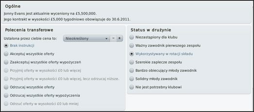 Za pomocą Ustalona przez Ciebie cena to ustawiamy cenę za zawodnika - Transfery i rotacja - Prowadzenie klubu - Football Manager 2010 - poradnik do gry