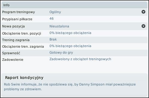 Ekran ten pozwala także na podgląd raportów o piłkarzu i ogólnych informacji o jego treningu. - Programy treningowe - Trening - Football Manager 2010 - poradnik do gry