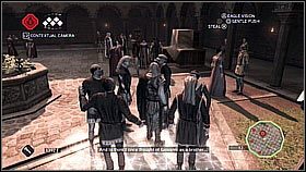 Na dole wykorzystujemy nabyte zdolności - chowamy się w tłumie lub wynajmujemy kurtyzany - Sekwencja 2 | Fabuła | Solucja Assassins Creed II - Assassins Creed II - poradnik do gry
