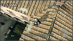 Cel spaceruje pod dachem za kolumnami - wypatrujemy go używając wizji - Sekwencja 5 (1) | Fabuła | Solucja Assassins Creed II - Assassins Creed II - poradnik do gry