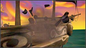 Zwróć Morgan jej miecz (Morgans Sword ), po czym spróbuj sięgnąć liny nad swoją klatką - nieco opadniesz - Lair of the Leviathan 3 | Chapter 3 | Tales of Monkey Island - Tales of Monkey Island - poradnik do gry