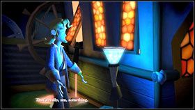 Na molo znajdziesz rozlany gorący tłuszcz #1 , zbierz go trochę (Empty Volcano Shot Glass + Grase Puddle ) do jednego z pustych kieliszków (Cup of hot Grease ) - The Trial and Execution of Guybrush Threepwood 2 | Chapter 4 - Tales of Monkey Island - poradnik do gry