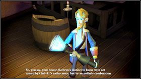 Oblej lampę przed chwilą zebranym roztopionym szkłem, będziesz mógł zabrać zniszczony przedmiot ze sobą (Leg Lamp with Black, Blobby Burn ) - The Trial and Execution of Guybrush Threepwood 2 | Chapter 4 - Tales of Monkey Island - poradnik do gry