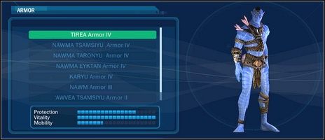 Statystyki ma identyczne jak Eyktan, więc kwestia założenia stroju dotyczy wrażeń estetycznych - Navi | Pancerze | Avatar Gra komputerowa - Avatar: Gra komputerowa - poradnik do gry