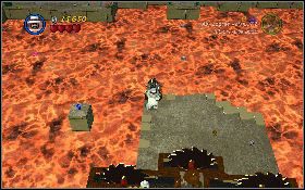 Wskocz jednym bohaterem na czerwony przycisk na murku [1] i poczekaj, aż druga postać uczyni to samo - Świątynia Hovitos (bonus) | Poszukiwacze Zaginionej Arki | LEGO Indiana Jones 2 - LEGO Indiana Jones 2: The Adventure Continues - poradnik do gry