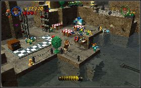 Z przesuniętej skrzyni wskocz na podwyższenie z lewej, złap się włóczni, przeskocz na półkę z lewej i przekręć zawór [1] - Tunel wenecki (bonus) | Ostatnia Krucjata | LEGO Indiana Jones 2 - LEGO Indiana Jones 2: The Adventure Continues - poradnik do gry