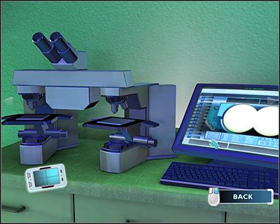 Kliknij teraz na komputerze, przy którym znajduje się mikroskop - [Odcinek 1 - Broken Hearted] Część 4 | CSI Mordercze Zamiary - CSI: Mordercze Zamiary - poradnik do gry