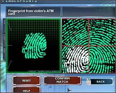 Ostatnia czynność jaką musisz w tym miejscu wykonać to zbadanie Fingerprint from victims ATM card (Odcisk palca z karty bankomatowej ofiary) - [Odcinek 1 - Broken Hearted] Część 6 | CSI Mordercze Zamiary - CSI: Mordercze Zamiary - poradnik do gry